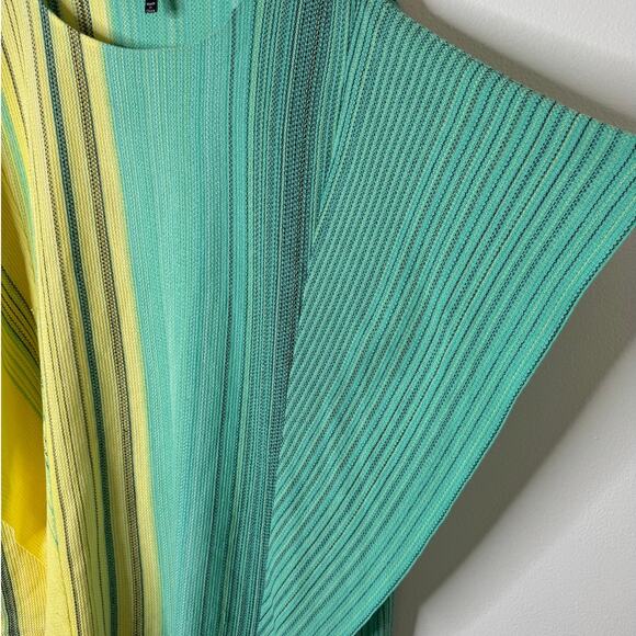 Ming Wang Large/X-Large Green & Yellow Stripe Knit Crew Neck Pullover Poncho Top - Picture 4 of 11